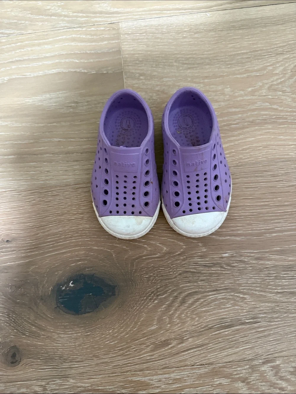 Native Kids Water Shoes in Purple with White Toe Caps